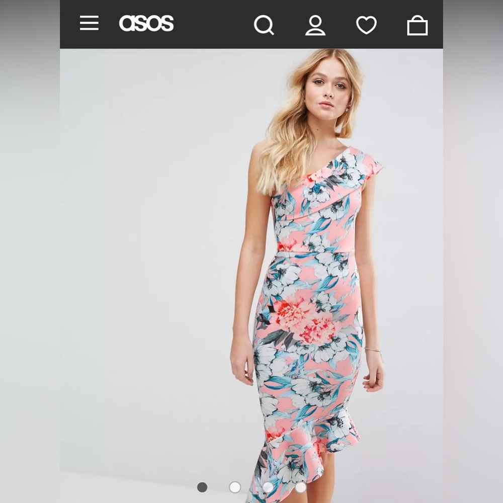 ASOS Floral Scuba One Shoulder Pephem Midi Dress